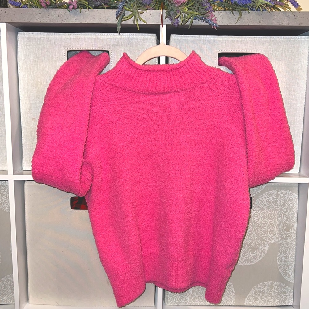 🎀 Hot Pink Fuzzy Mock Neck Top